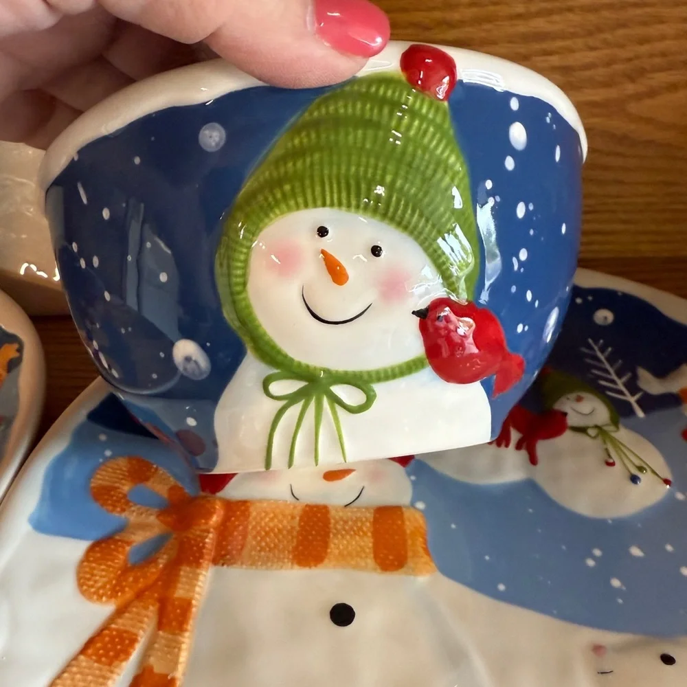 St. Nicholas Square “Snow Days” Snowman Plates Bowl Platter Christmas Dishes